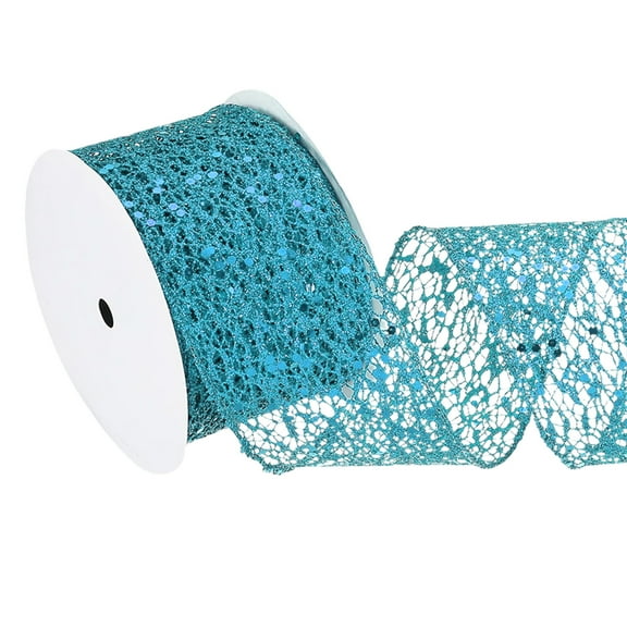 Uxcell Glitter Mesh Wired Ribbon for Christmas Tree and Gift Wrapping, Blue
