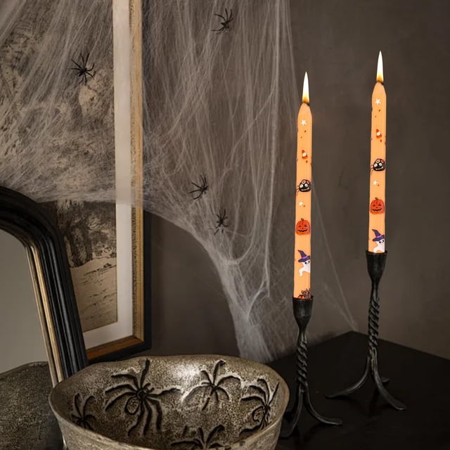 Todaioua 2 Pcs Bougies Coniques 9,8 Pouces Bougies Coniques Imprimés Table de Souper Décorations pour la Maison pour l'Action de Grâce Récolte d'Automne Fête d'Halloween Cadeau (Fantôme d'Halloween Orange)