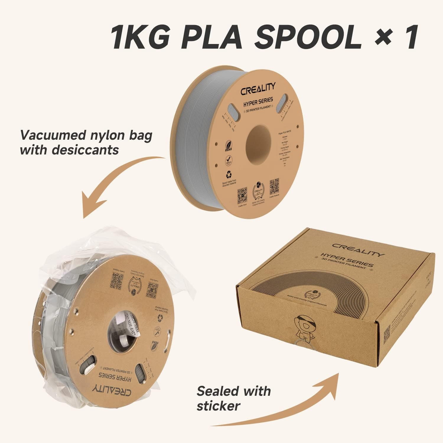 Creality Hyper PLA 3D Printer Filament 600mm/s High-Speed +/-0.03mm Accuracy For Creality K1 Max Ender-5 S1 Anycubic Prusa Bambu Grey 12 Unit per pack