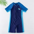 thumbnail image 3 of GYRATEDREAM Boys One Piece Swimsuit Rash Guard Swimsuit Short Sleeve Front Zip for Water Sports Surfing UPF 50+ Sun Protection Bathing Suits for 3XL Navy Blue, 3 of 5