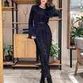 thumbnail image 2 of HAPIMO Women's Maxi Knitted Dress Solid Color Pleated Round Neck Trendy Long Sleeve Spring Elegant Casual Bandage Black S, 2 of 7