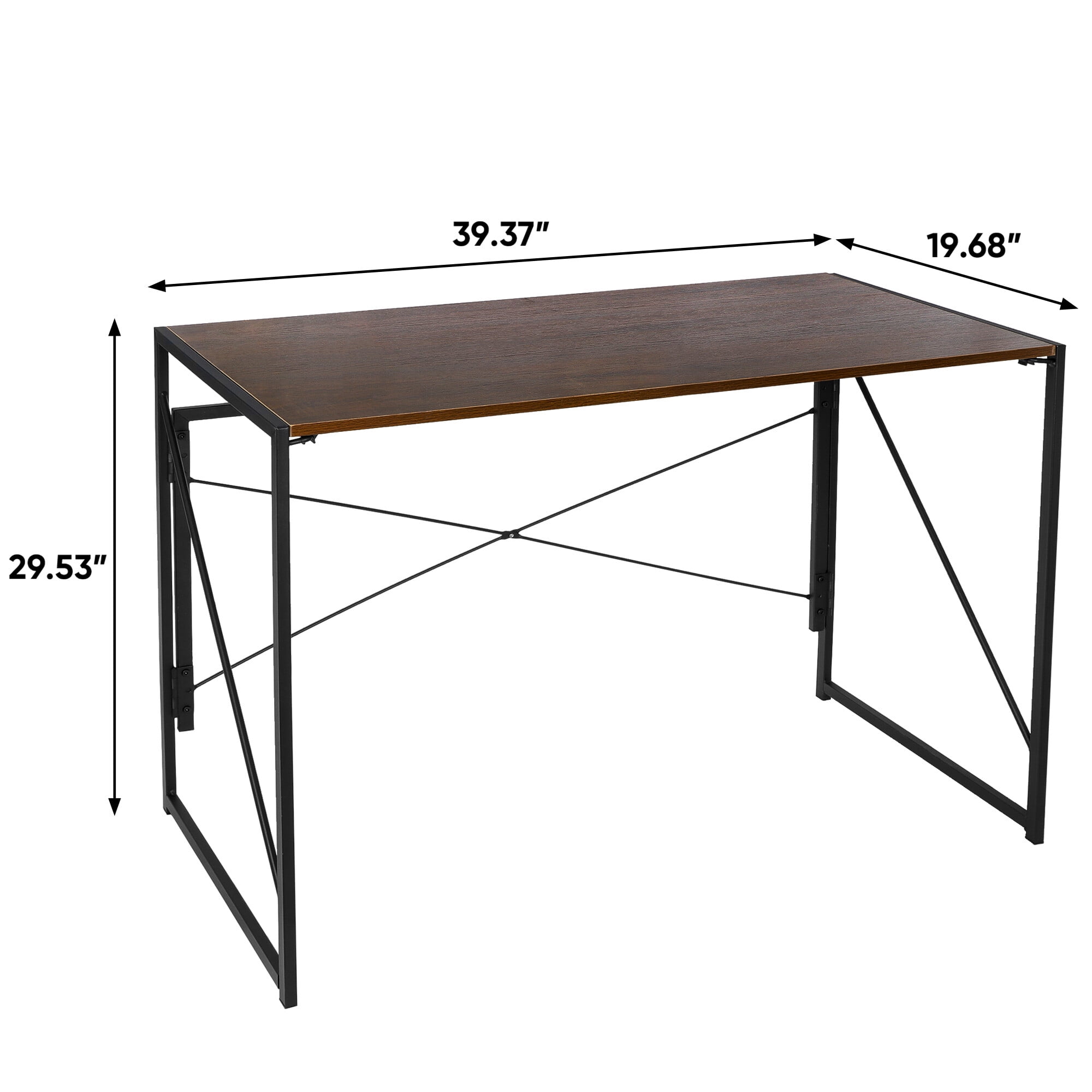 HomGarden Foldable Home Office Computer Desk, 39"Simple Writing Study Desk Space-Saving, Brown