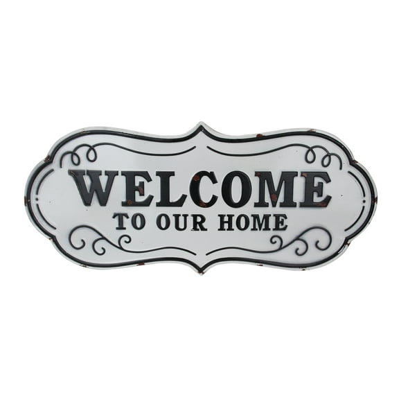 Melrose 26.5" White and Black Distressed "Welcome to Our Home" Wall Decoration