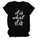 thumbnail image 1 of Camiseta de cuello redondo de manga corta con estampado blanco para mujer, camiseta de verano informal suave, camiseta con letras extragrandes en color negro XXXL, 1 of 4