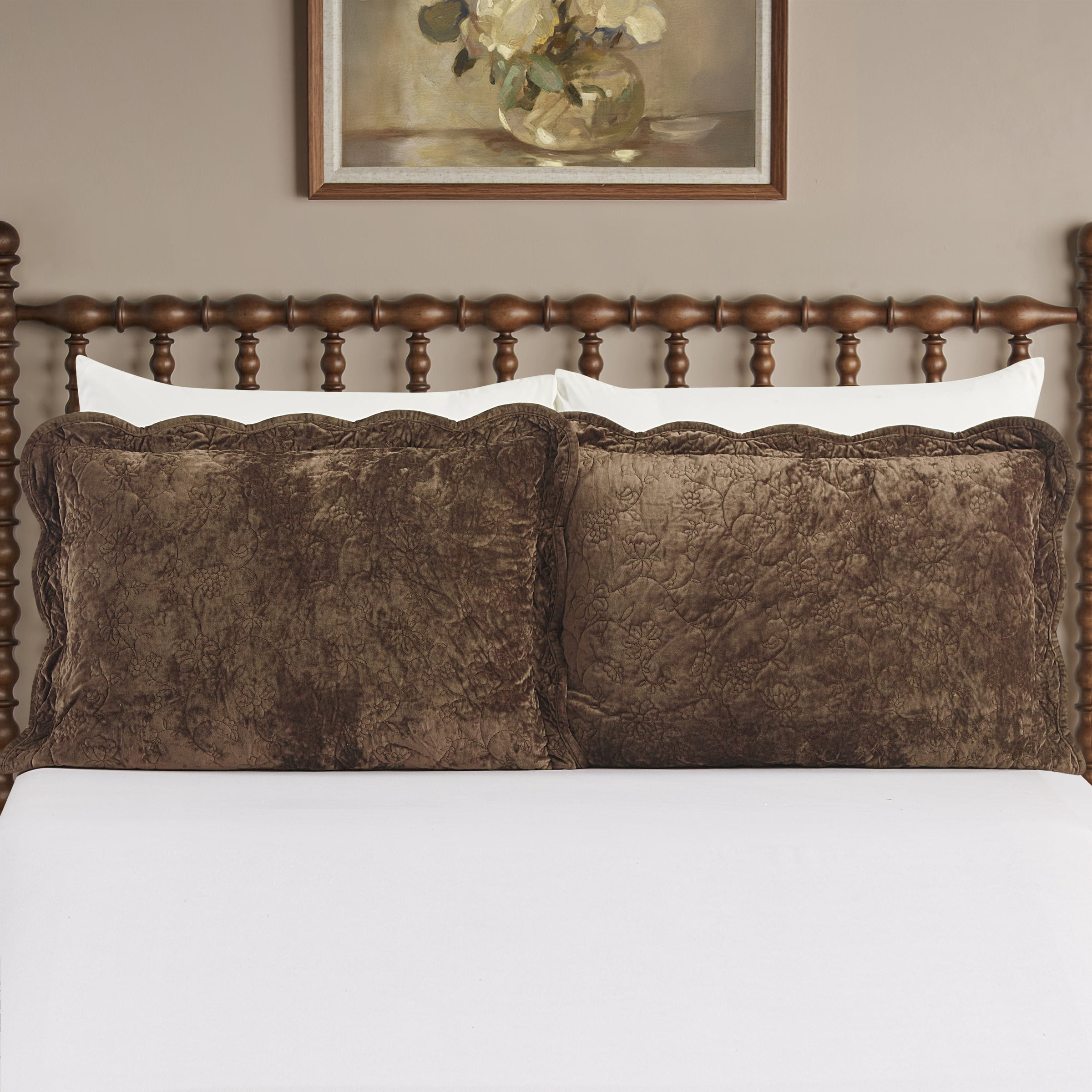 The Pioneer Woman Eloise Floral Velvet Pillow Shams, Standard, Rich Brown, 2 Pack