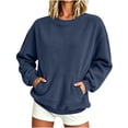 thumbnail image 2 of Yrmaups Cozy Long Sleeve Pullover Sweater for Women, Soft Casual Fall Winter Top, Loose Fit Solid Comfy Knitwear for Daily Wear, Navy 2XL, 2 of 6