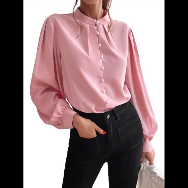 Camisas con Botones para Mujer, Blusas de Otoño para Mujer, Blusas Informales de Negocios para Mujer Rosa S