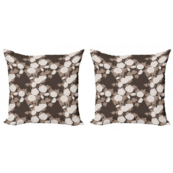 Floral Throw Pillow Cushion Cover Pack of 2, Vintage Overview of Abstract Blossoms and Leaf Silhouettes, Zippered Double-Side Digital Print, 4 Sizes, Dark Taupe Warm Taupe, by Ambesonne
