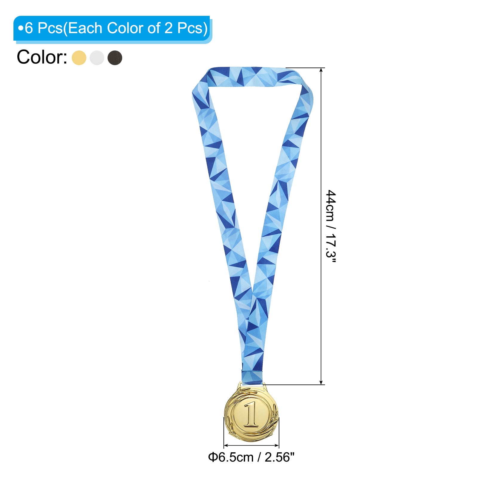 2.56" Gold Silver Bronze Winner Award Medals  Style Medals 1st 2nd 3rd Prizes with Ribbon 6 Pack