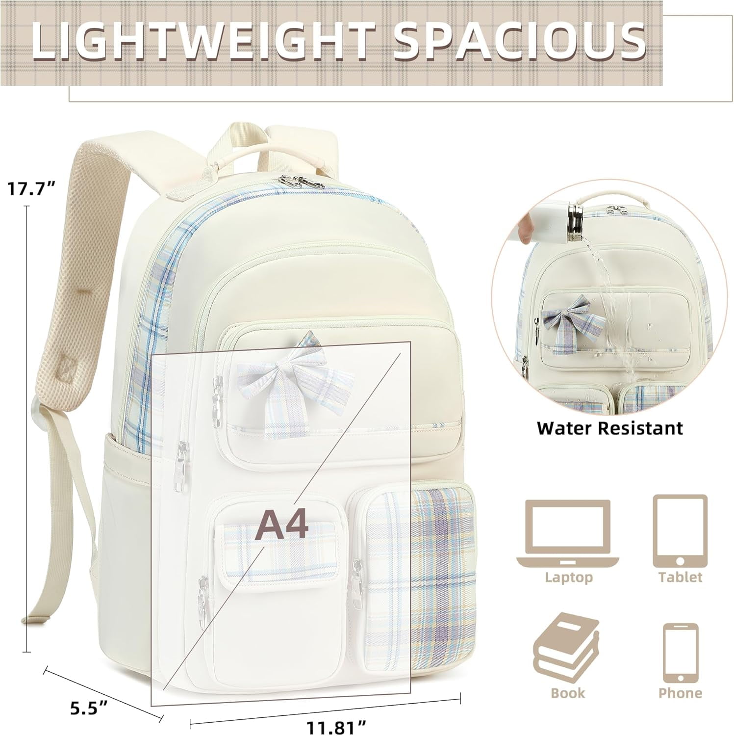 AO ALI VICTORY Backpack, large-capacity school bag, 15.6-inch laptop bag, casual travel and daily backpack College Backpacks Backpack Set Anti Travel Back Pack Large Bookbags forTeens Women(white）