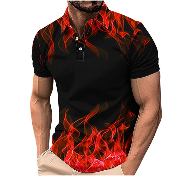 Camisetas de Manga Corta de los Hombres Casual Gradiente Solapa Botón Arriba Camiseta, Top Ligero para el Hogar, Uso Diario Y Cómodo