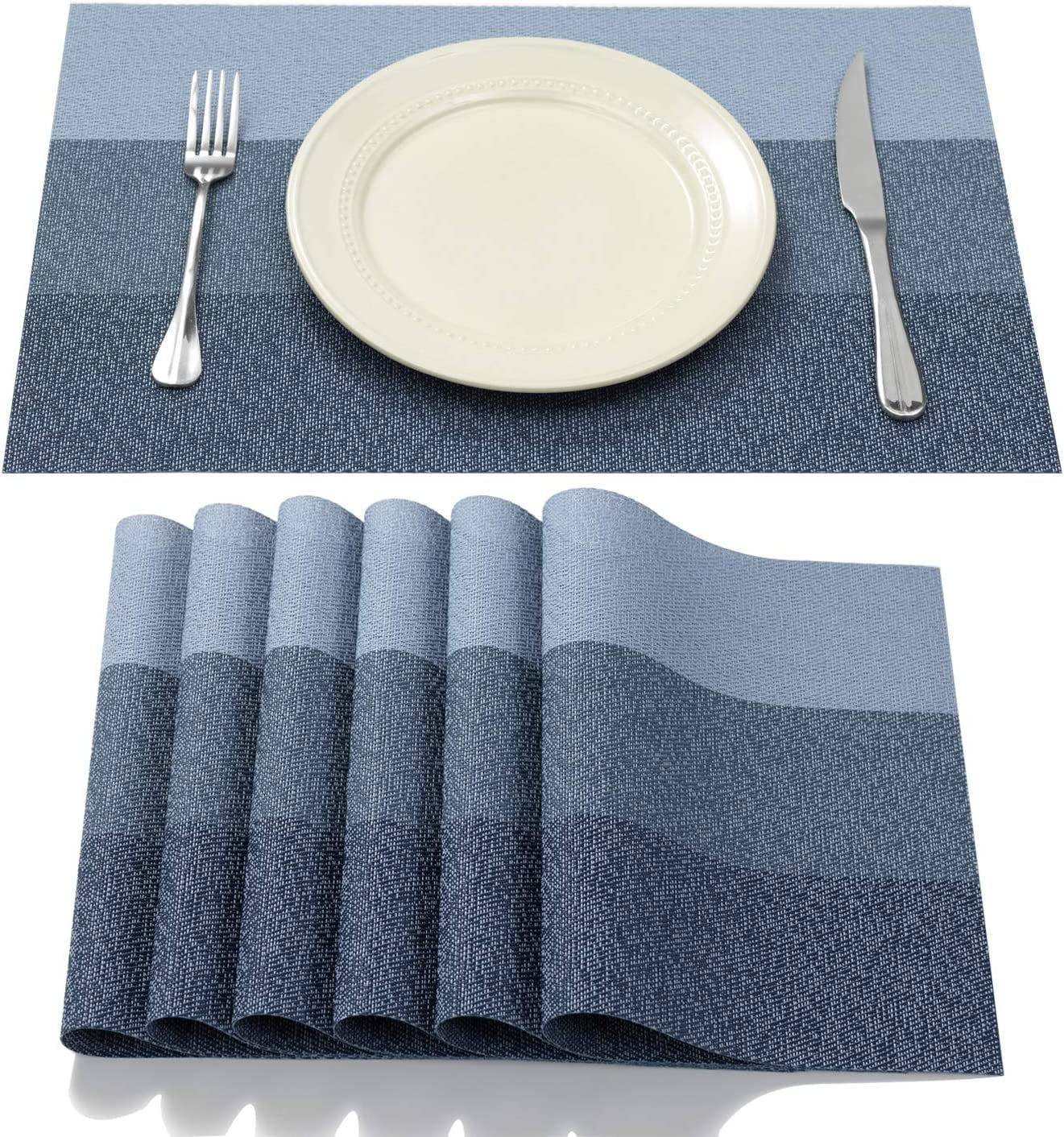 Nvzi 6 PCS Placemats for Kitchen Dining Table Mat Woven Vinyl Washable