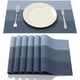 thumbnail image 1 of Zhuge Juego de 6 manteles individuales para mesa de cocina, comedor, de vinilo tejido, lavables, decoración de mesa, aislamiento térmico, resistente a las manchas (azul), 1 of 5
