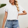 thumbnail image 4 of Top de cuello redondo para mujer, blusa holgada de Color puro de doble capa de manga corta para mujer, blusa Jacquard para uso diario, 4 of 7
