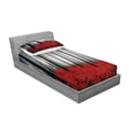 thumbnail image 2 of Ambesonne Forest Fitted Sheet & Pillow Sham Set, Foggy Woodland, Twinxl, Pale Grey Black and Red, 2 of 2
