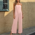 thumbnail image 4 of Miluxas Women's Sleeveless Spaghetti Strap Jumpsuit Casual Wide Leg Split Hem One Piece Outfit with Pockets Pink, 4 of 7