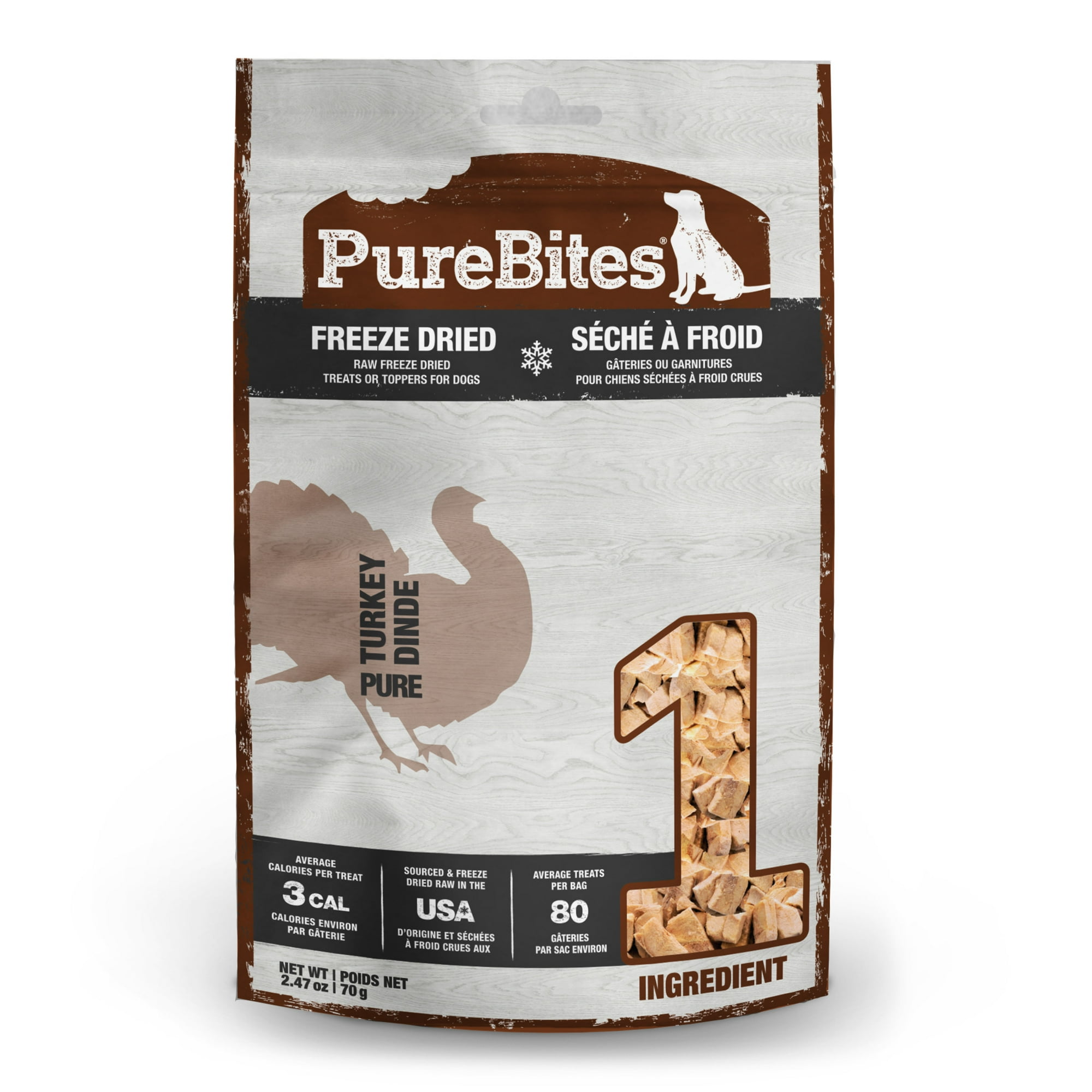 PureBites Turkey Freeze Dried Dog Treats, 1 Ingredient, 2.47oz