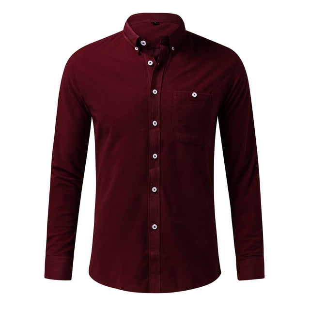 Camisas Para Hombre Manga Larga Camisa de para hombre, blusa de primavera y pana, Top informal de otoño, camisas sólidas para hombre (Wine, 4XL)