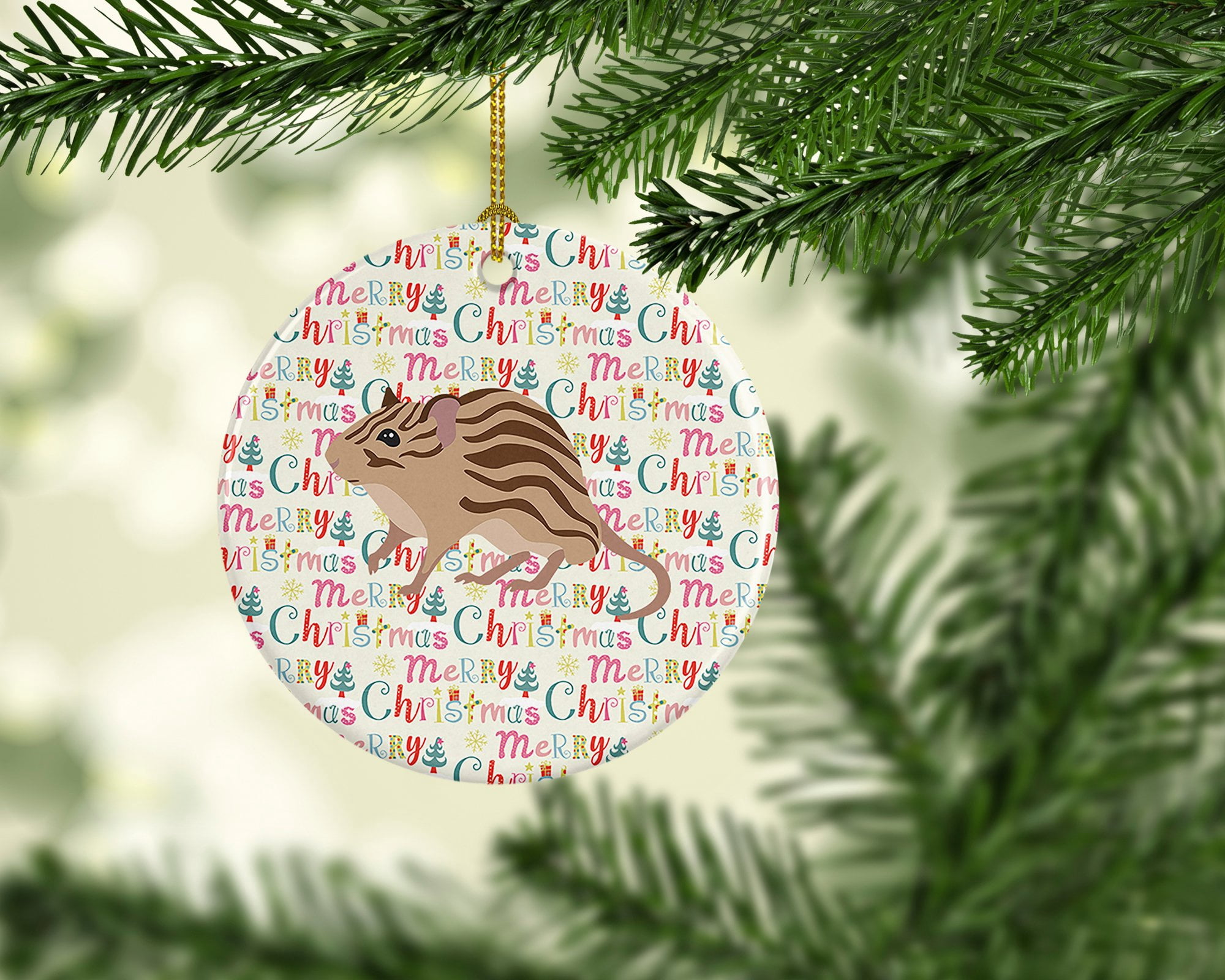 Zebra Mouse Christmas Ceramic Ornament 2.8 in x 2.8 in