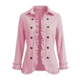 thumbnail image 4 of Cmtiyu Ruffled Trim Jackets for Women Long Sleeve Laple Double Button Plaid Jacket Casual Fall Outerwear Jacket Tops S-3XL, 4 of 10