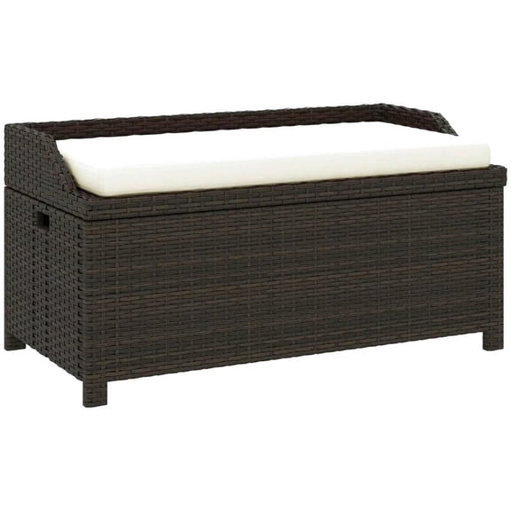 Topcobe Outdoor Wicker Bench with Storage, Comfortable Cushion Seat, Cream White for Patio, Deck, Garden