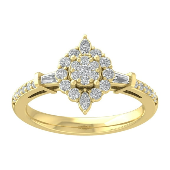 ARAIYA FINE JEWELRY 14K Yellow Gold Lab Grown Diamond Round and Marquise Lab Grown Diamond Halo Ring (5/8 cttw, D-F Color, VS Clarity), Size 7