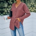 thumbnail image 5 of Womens Waffle Knit Tunic Blouse Tie Knot Henley Tops Loose Fitting Bat Wing Plain Shirts, 5 of 7