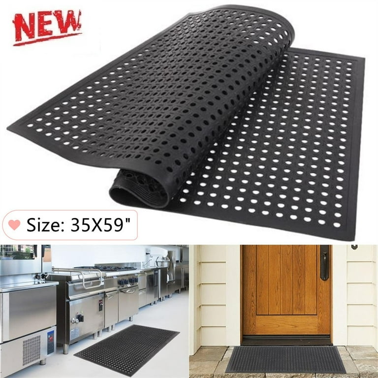 Goorabbit Rubber Kitchen Floor Mats,Heavy Duty Floor Mat Anti Fatigue  Kitchen Bar Rubber Drainage 35 x 59,Black