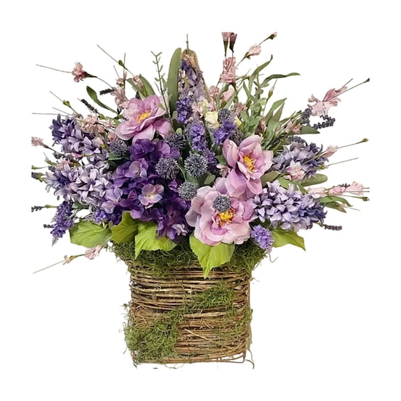 Cream Hydrangea Door Hanger Basket Wreath Spring Summer Wreaths for Front Door, Wildflowers Front Door Basket Wreath Artificial Flower Hanging Basket - Home Farmhouse Seasonal Decor Use