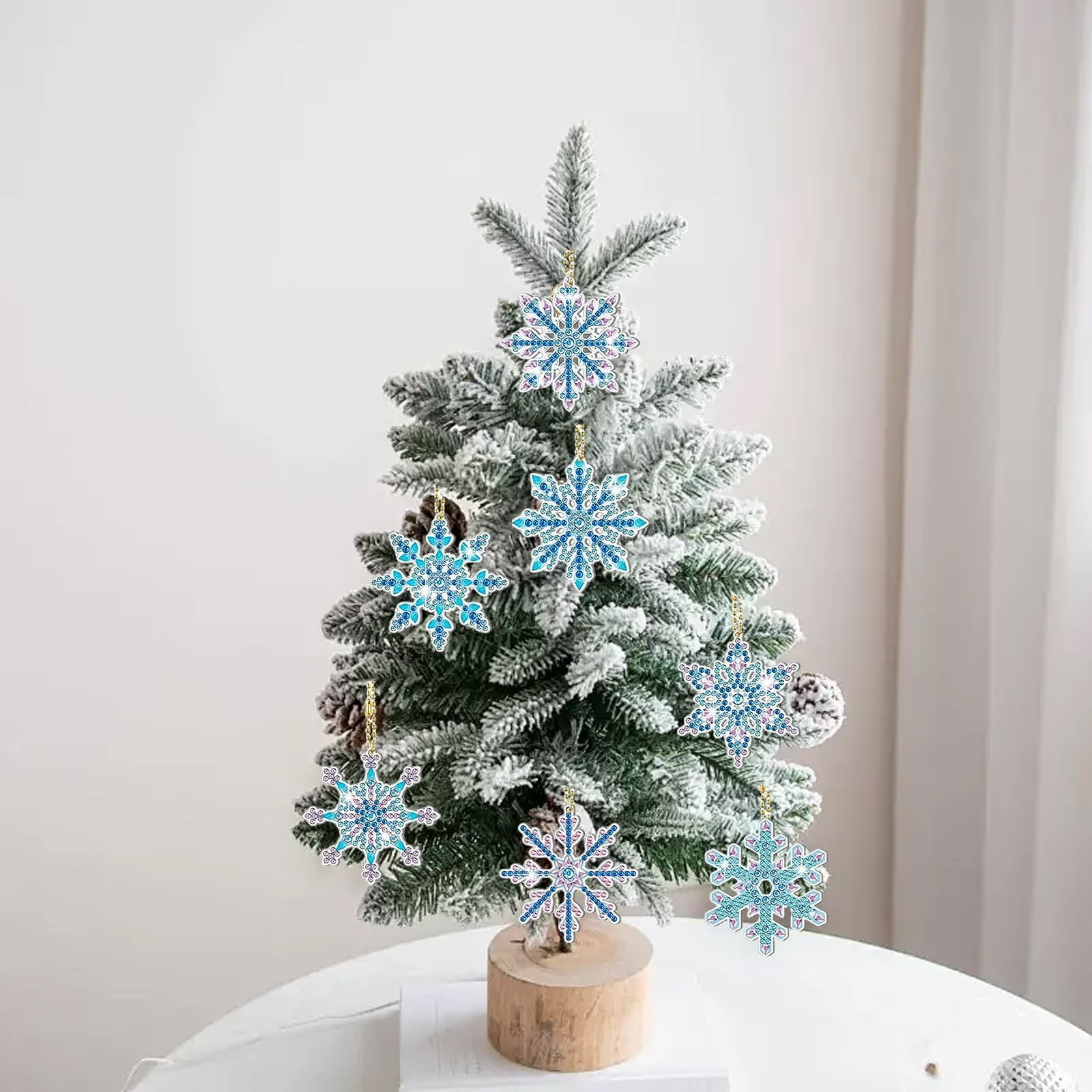 HCTSHG Christmas Snowflake Diamond Art Painting Kits Double Sided 5D Diamond Snowflake Painting Wind Chimes Tags Crystal Hanging Ornament Pendant for Xmas Winter Decor