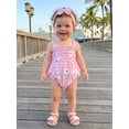 thumbnail image 5 of BemeyourBBs Newborn Baby Girl Summer Clothes Infant Baby Girl Goose Outfit Plaid Gingham Smocked Bubble Romper Embroidered Strap Sleeveless Bodysuit and Headband 2 Piece Set, 5 of 9