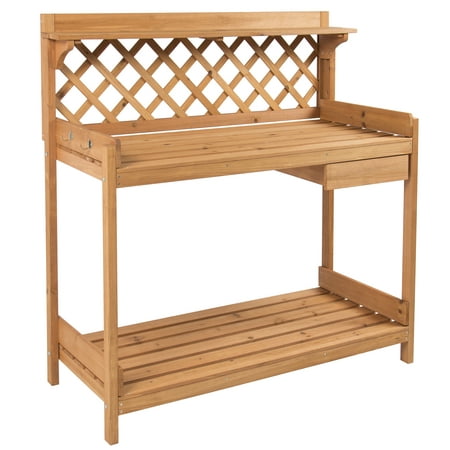 Best Choice Products Fir Wood Potting Bench with Hooks - Natural (Best Primer For Outside Wood)