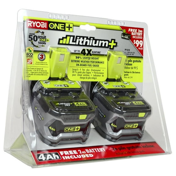 Ryobi P122 4Ah Power Tool Battery, 2 Pack