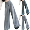 thumbnail image 5 of YanHoo Womens Wide Leg Jeans Frayed Hem Casual Baggy High Waisted Straight Leg Jeans Stretch Flowy Denim Pants with Pockets Light Blue,XL, 5 of 5
