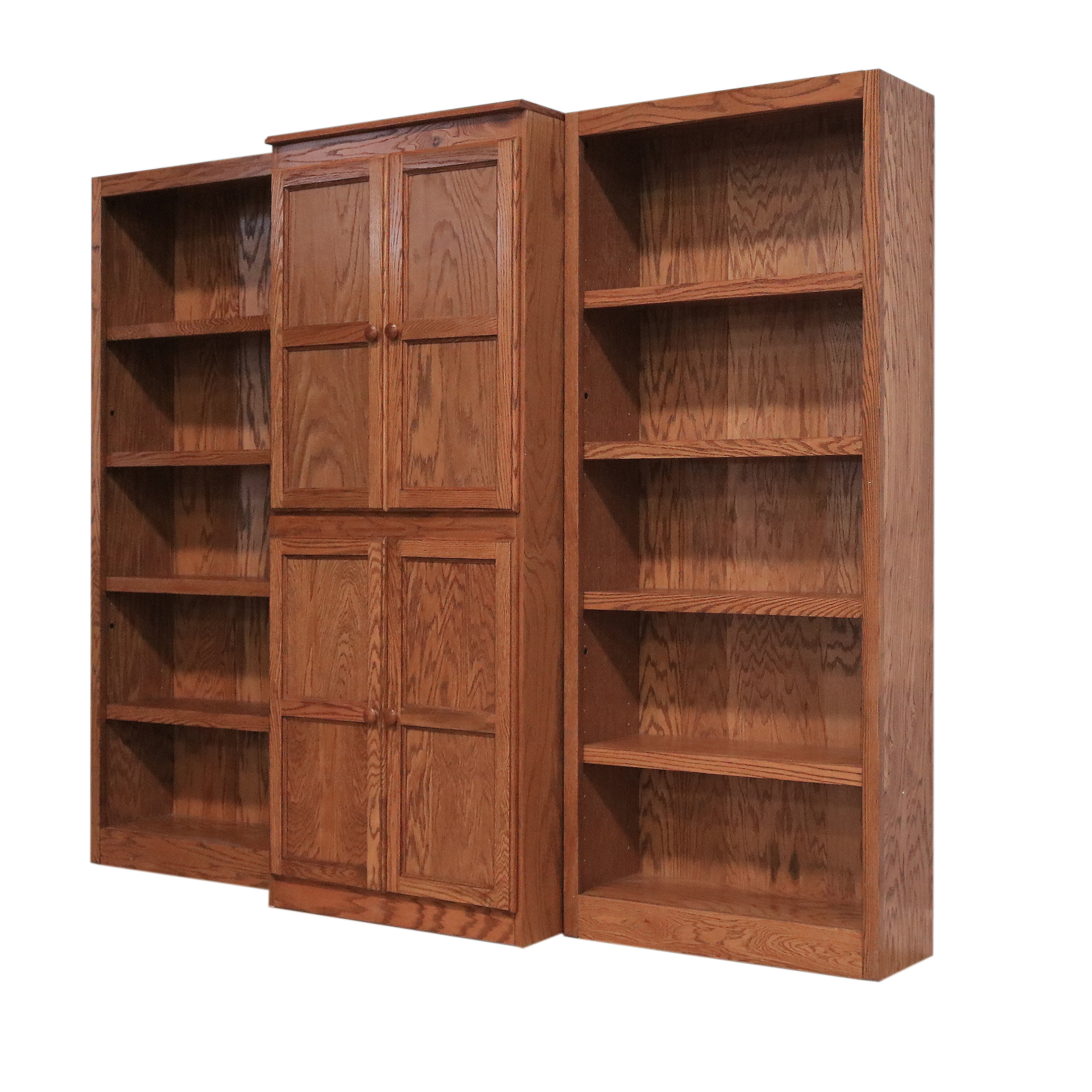Concepts in Wood 15 Shelf Bookcase Wall with Doors, 72 inch Tall - Oak
