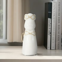 Figurine Decorative Glam Accent with Glasses and Bow Tie  Stoneware Ceramic Metal  Modern Home Office Decor  Unique Shelf Statue  7" Tall White and Gold
