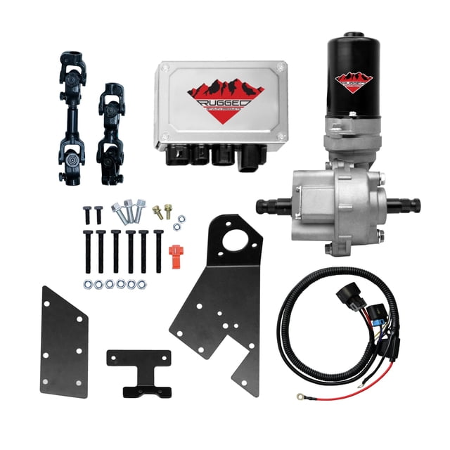 Rugged Front Electric Power Steering Kit for 2015-2022 Honda Pioneer 520/500, a specialty automotive part designed to reduce wheel jerk and bump steer on rough terrains. Features adjustable connecting rods, brushless motor technology, certified IP67 waterproof components, and 220/400 W motors. Includes direct bolt-on kit, constant output torque, and universal fitment parts.
