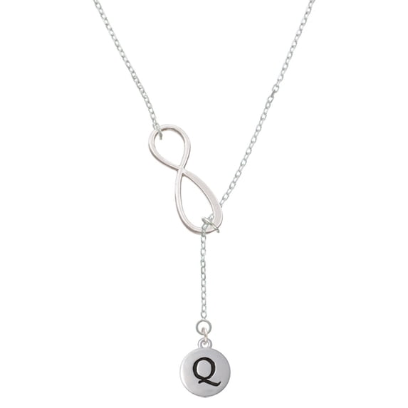 Delight Jewelry Silvertone Capital Letter - Q - Pebble Disc - Silver tone Elegant Infinity Lariat Necklace