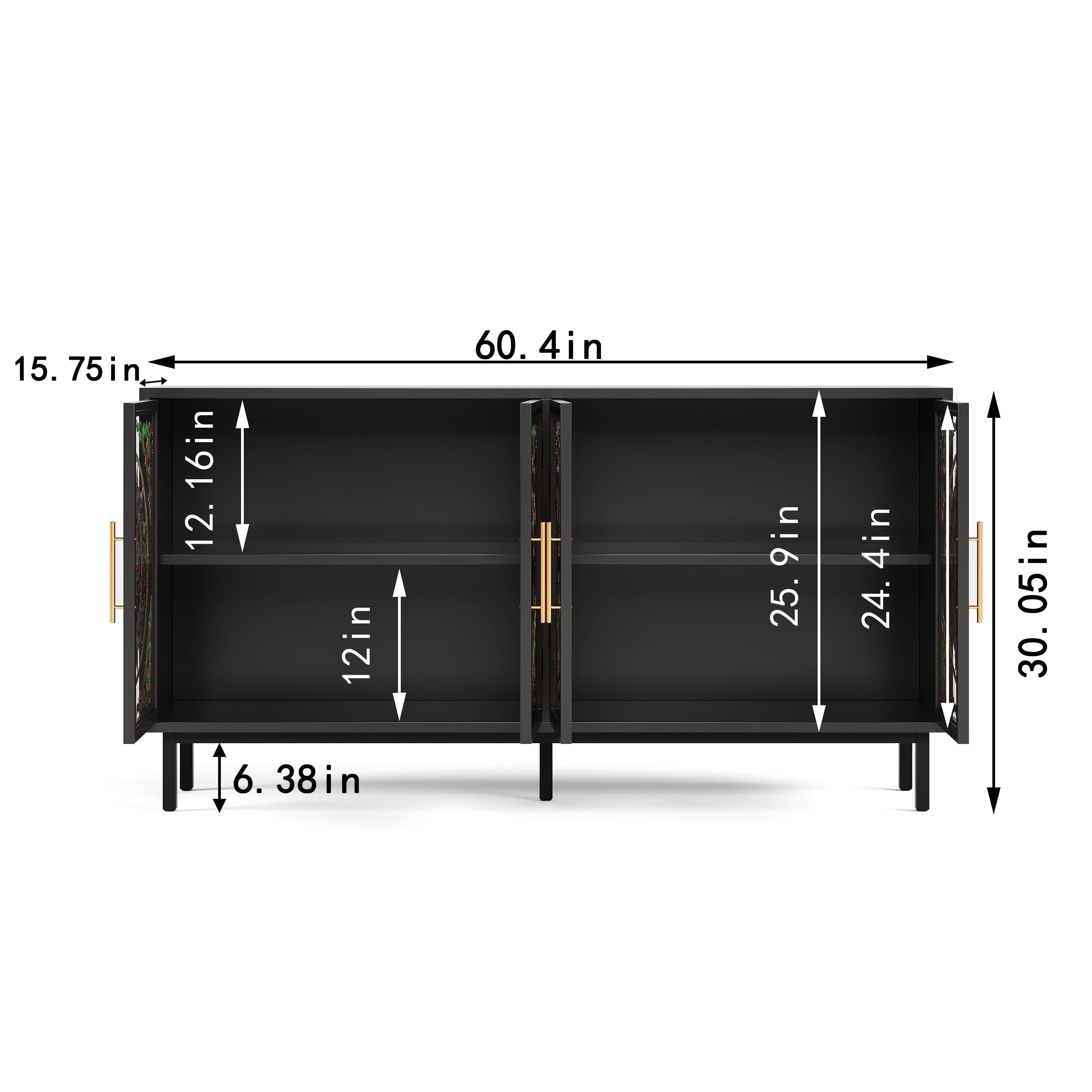 Aukfa Modern Accent Cabinet with Stained Glass Doors,Decorative Storage Sideboard for Living Room/Dining Room/Entryway,Black