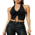 thumbnail image 1 of PENGXIANG Women‘s Solid Color V Neck Elastic Bust Halter Vest Crop Tops, 1 of 9