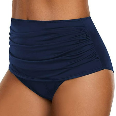 MSJUHEG Full Coverage Bikini Bottom Thong Swimsuits for Women Ruched Bikini Bottoms Scrunch Butt Bikini Bottoms High Rise Bikini Bottoms Floral Chiffon Beach Wear Cover Up Blouse Top Navy XXL