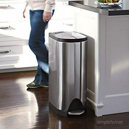 simplehuman - 45 Liter / 11.9 Gallon Butterfly Lid Kitchen Step Trash Can - Brushed Stainless Steel