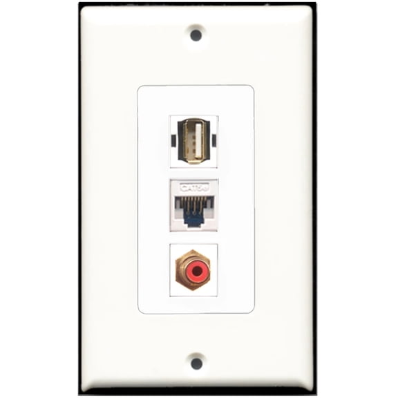Ultra Spec Cables 1 Port RCA Red 1 Port USB A-A 1 Port Cat5e Wall Plate F/F DecorZ