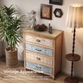thumbnail image 5 of 24" Vintage Tall Storage Cabinet, Rustic Multicolor Carved Wood Cabinet with 4 Drawers, Farmhouse Accent Furniture for Living Room, Dining Room, Hallway, 5 of 6
