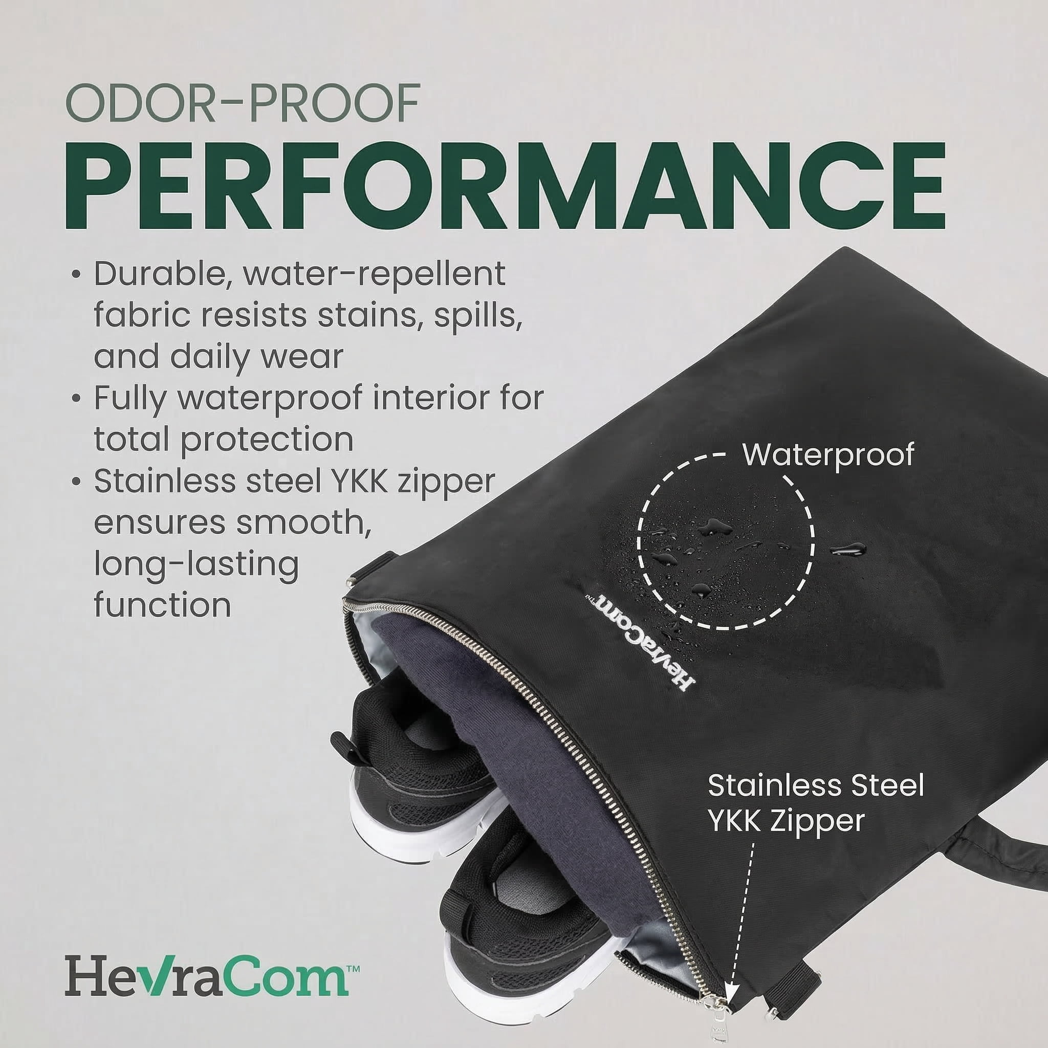 HevraCom Waterproof Wet Bag for Gym Clothes, Swimsuits and Shoes, Odor-Resistant Travel Laundry Bag, Black, 14 x 17.5 in
