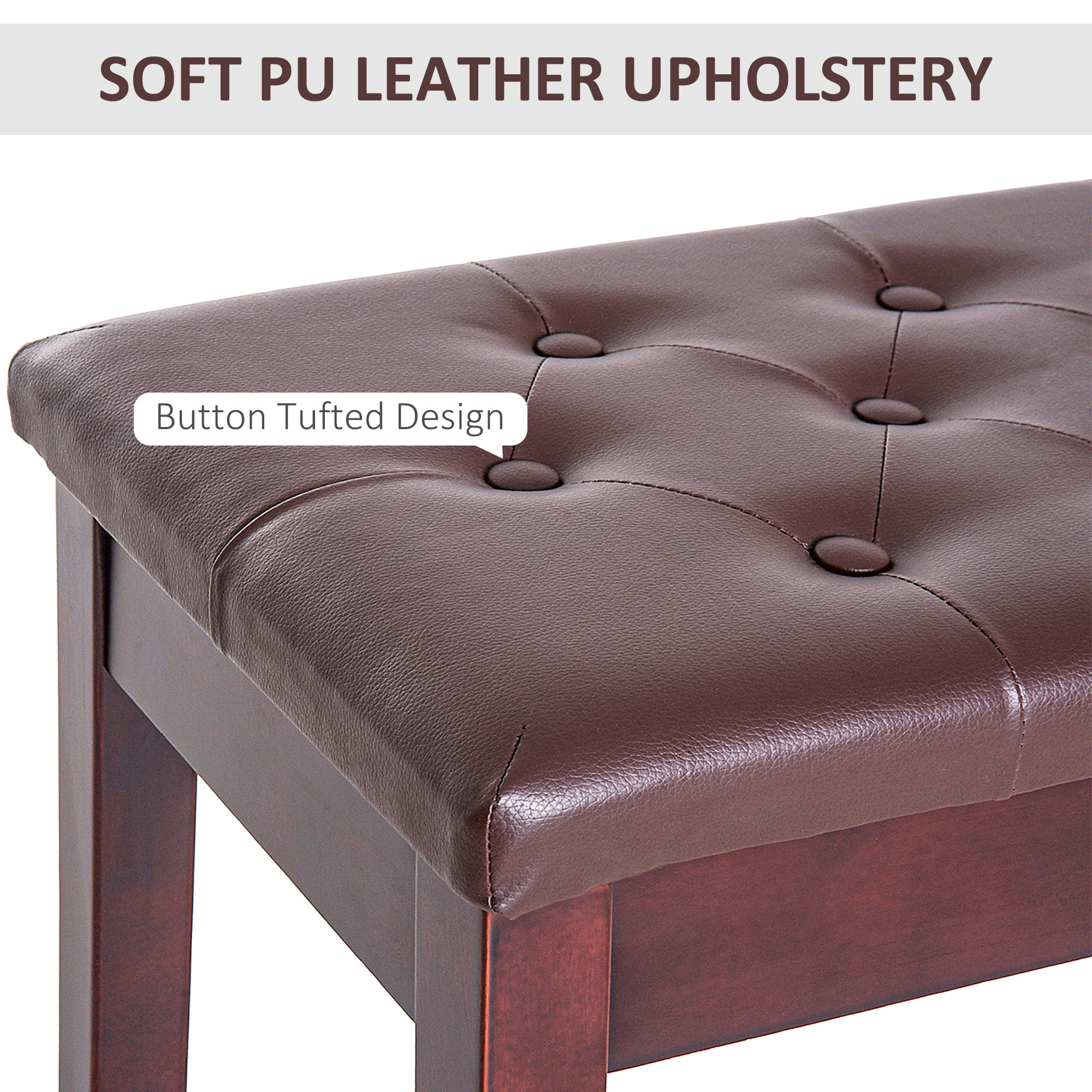 Nmkwnr Padded Cushion Piano Bench with Wooden Frame, Faux Leather Bench for Living Room, Office, Brown