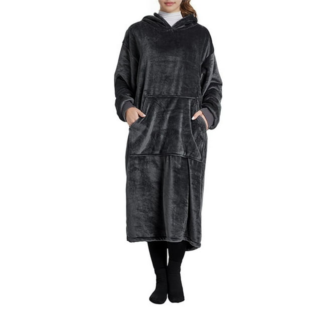 Sudadera con Capucha y Manta para Hombre y Mujer, de Gran Tamaño, de Larga y Cálida Gris Oscuro un Tamaño