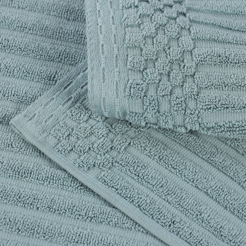 Superior Soho Ribbed Cotton Absorbent Bath Towel Set of 4, Basil