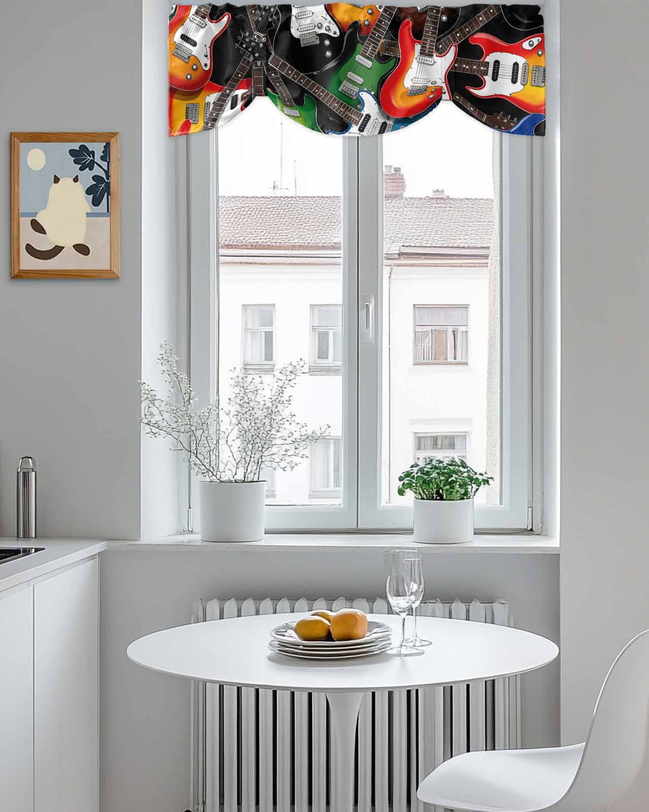 Electric Guitar Tie Up Valances Curtain, Adjustable Kitchen Colorful Guitar Music Instrumentation Valances for Windows Decor, Rod Pocket Short Curtains Set for Bedroom/Bathroom, 54"x18"