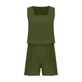 thumbnail image 2 of Yuzhih Women 2 Piece Outfits Sleeveless Square Neck Crop Tops Shorts Lounge Set with Pockets Summer Vacation Clothes, 2 of 3